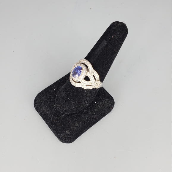 Blue and White CZ Sparkle Silvertone Ring - Picture 7 of 10